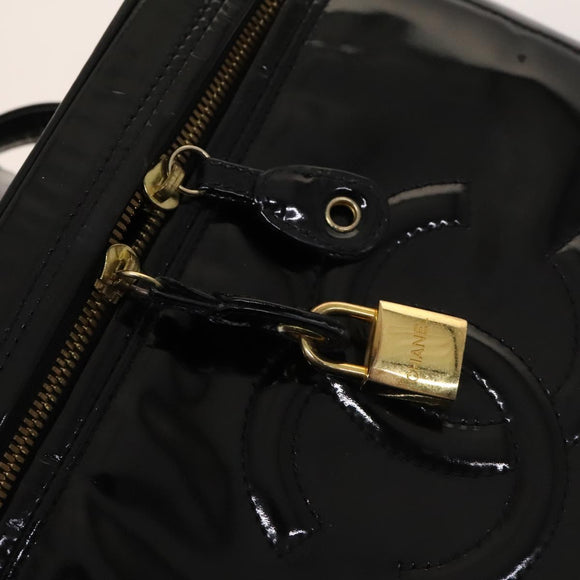 CHANEL Vanity Hand Bag Enamel 2way Black Gold CC Auth 130982