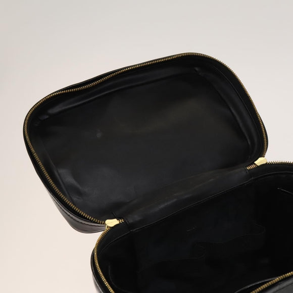CHANEL Vanity Hand Bag Enamel 2way Black Gold CC Auth 130982