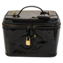CHANEL Vanity Hand Bag Enamel 2way Black Gold CC Auth 130982-13