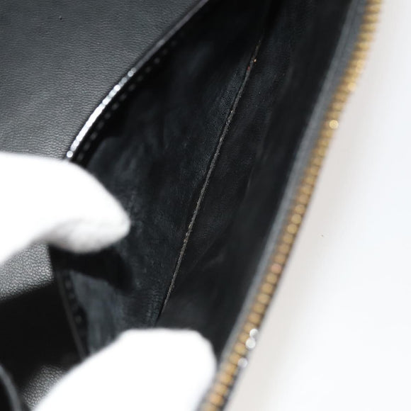 CHANEL Vanity Hand Bag Enamel 2way Black Gold CC Auth 130982