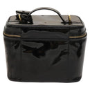CHANEL Vanity Hand Bag Enamel 2way Black Gold CC Auth 130982-2