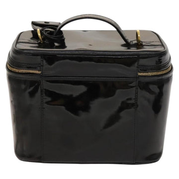 CHANEL Vanity Hand Bag Enamel 2way Black Gold CC Auth 130982 - 0