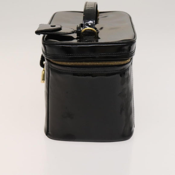 CHANEL Vanity Hand Bag Enamel 2way Black Gold CC Auth 130982