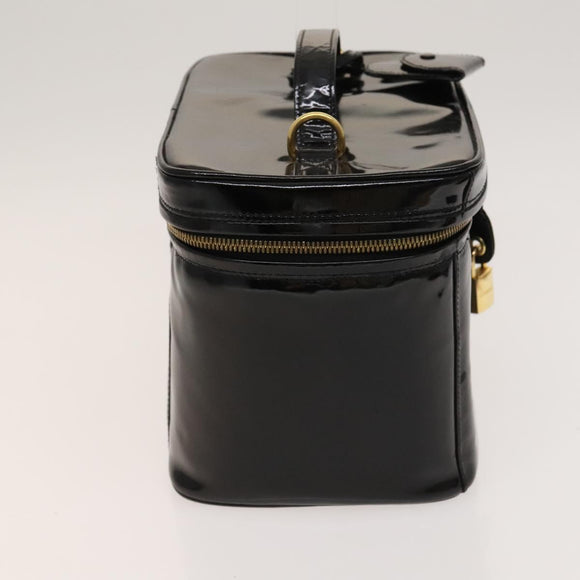 CHANEL Vanity Hand Bag Enamel 2way Black Gold CC Auth 130982