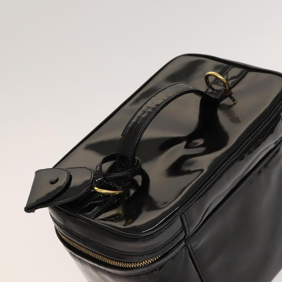 CHANEL Vanity Hand Bag Enamel 2way Black Gold CC Auth 130982