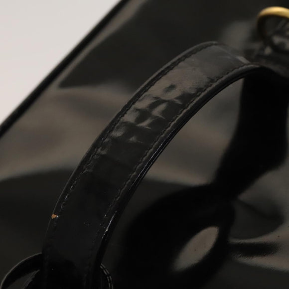 CHANEL Vanity Hand Bag Enamel 2way Black Gold CC Auth 130982