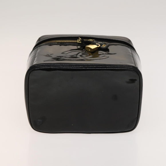 CHANEL Vanity Hand Bag Enamel 2way Black Gold CC Auth 130982