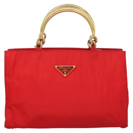 PRADA Hand Bag nylon metal Red Gold Auth 130992 - 0