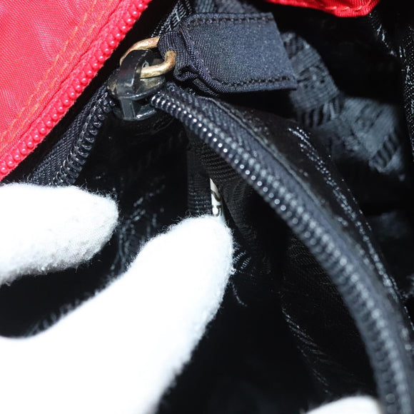 PRADA Hand Bag nylon metal Red Gold Auth 130992