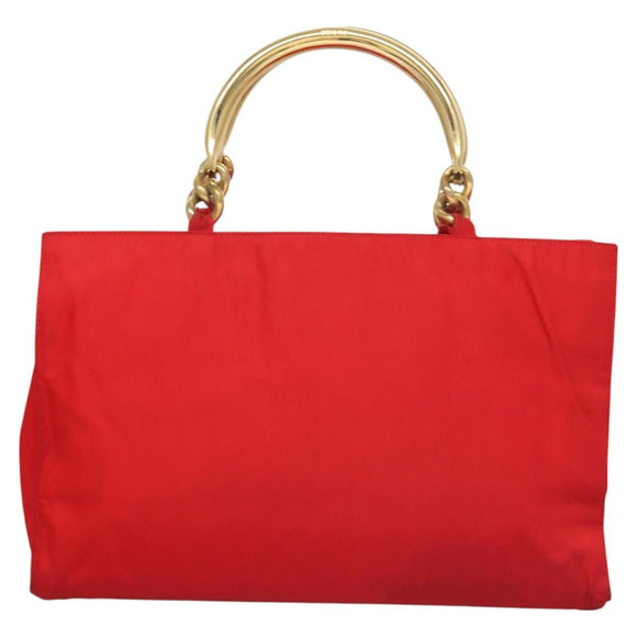 PRADA Hand Bag nylon metal Red Gold Auth 130992
