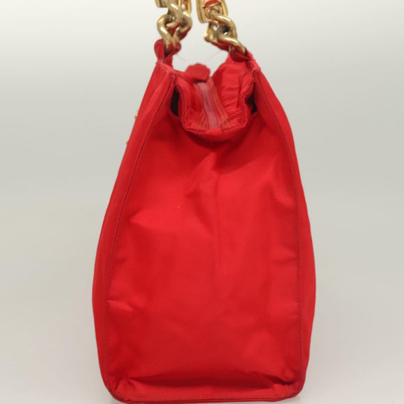 PRADA Hand Bag nylon metal Red Gold Auth 130992