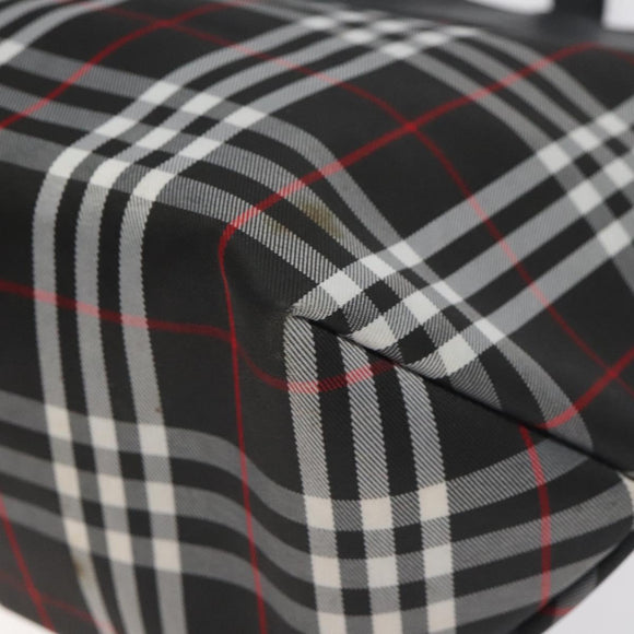 BURBERRY Nova Check Hand Bag Nylon Black Silver Auth 130995