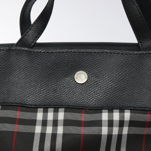 BURBERRY Nova Check Hand Bag Nylon Black Silver Auth 130995