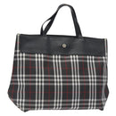 BURBERRY Nova Check Hand Bag Nylon Black Silver Auth 130995-1