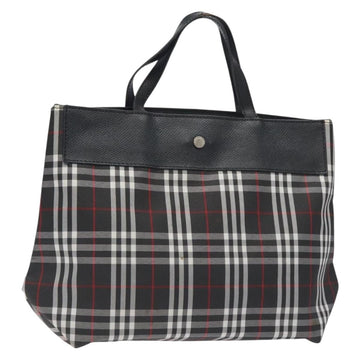 BURBERRY Nova Check Hand Bag Nylon Black Silver Auth 130995