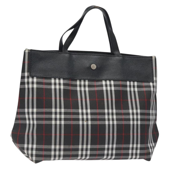 BURBERRY Nova Check Hand Bag Nylon Black Silver Auth 130995