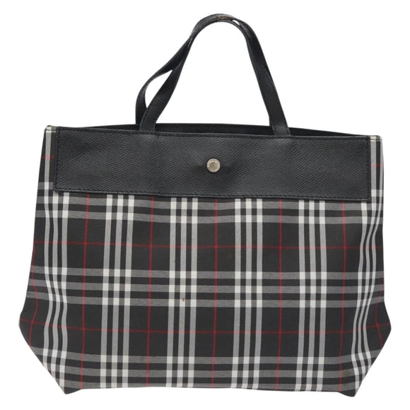 BURBERRY Nova Check Hand Bag Nylon Black Silver Auth 130995