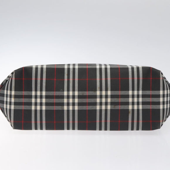 BURBERRY Nova Check Hand Bag Nylon Black Silver Auth 130995