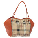 BURBERRY Nova Check Tote Bag PVC Leather Beige Orange gold Auth 130997-1