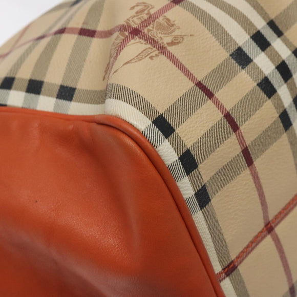 BURBERRY Nova Check Tote Bag PVC Leather Beige Orange gold Auth 130997