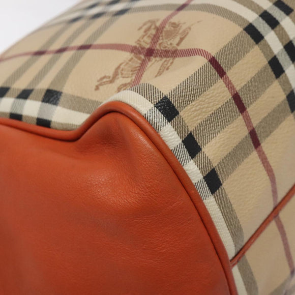 BURBERRY Nova Check Tote Bag PVC Leather Beige Orange gold Auth 130997