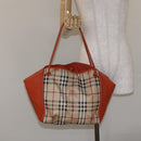 BURBERRY Nova Check Tote Bag PVC Leather Beige Orange gold Auth 130997-19