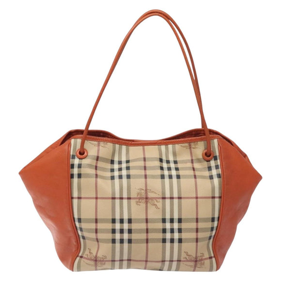 BURBERRY Nova Check Tote Bag PVC Leather Beige Orange gold Auth 130997