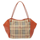 BURBERRY Nova Check Tote Bag PVC Leather Beige Orange gold Auth 130997-2
