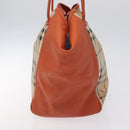 BURBERRY Nova Check Tote Bag PVC Leather Beige Orange gold Auth 130997-3