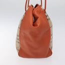 BURBERRY Nova Check Tote Bag PVC Leather Beige Orange gold Auth 130997-4