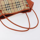 BURBERRY Nova Check Tote Bag PVC Leather Beige Orange gold Auth 130997-7