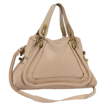 Chloe Paraty Hand Bag Leather 2way Beige Gold Auth 131001