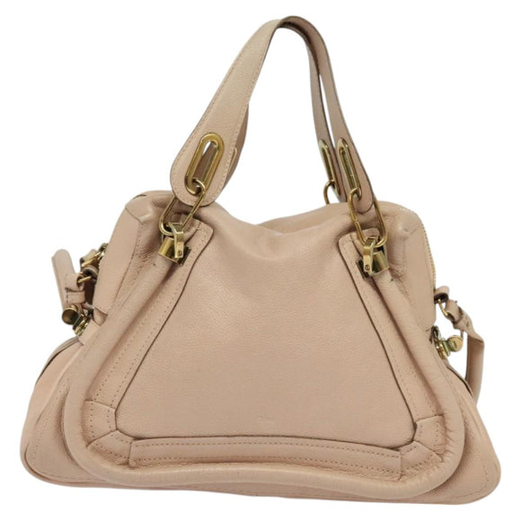 Chloe Paraty Hand Bag Leather 2way Beige Gold Auth 131001