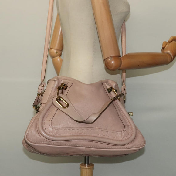 Chloe Paraty Hand Bag Leather 2way Beige Gold Auth 131001