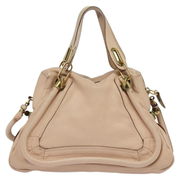 Chloe Paraty Hand Bag Leather 2way Beige Gold Auth 131001
