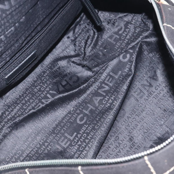 CHANEL Hand Bag Canvas Black CC Auth 131003