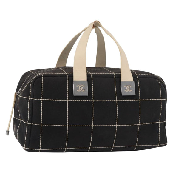 CHANEL Hand Bag Canvas Black CC Auth 131003