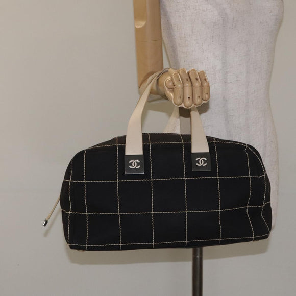 CHANEL Hand Bag Canvas Black CC Auth 131003