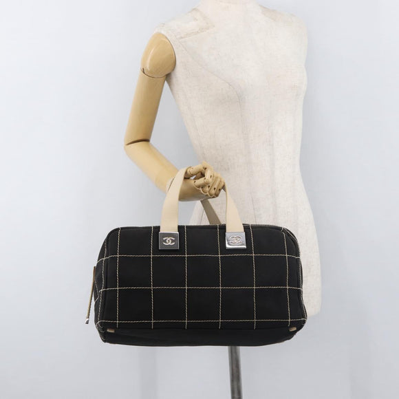 CHANEL Hand Bag Canvas Black CC Auth 131003