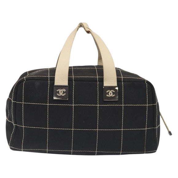 CHANEL Hand Bag Canvas Black CC Auth 131003