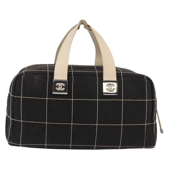 CHANEL Hand Bag Canvas Black CC Auth 131003