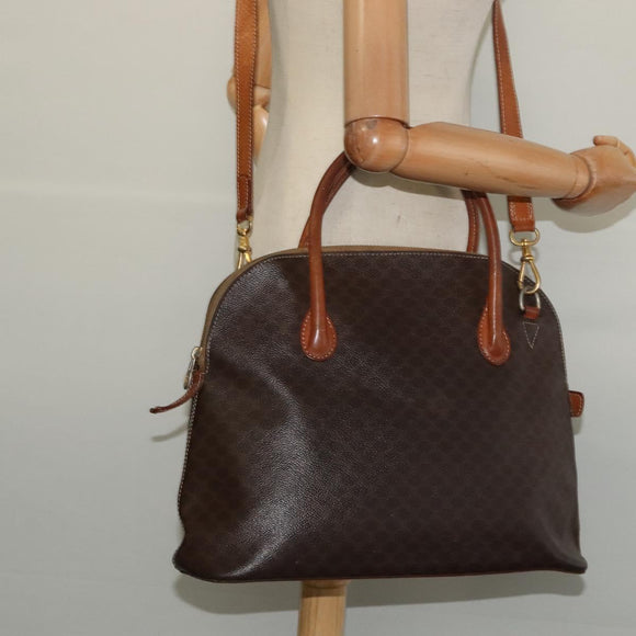 CELINE Macadam Canvas Hand Bag PVC Leather 2way Brown Gold Auth 131004