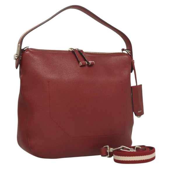 BALLY Shoulder Bag Leather 2way Red Silver Auth 131007