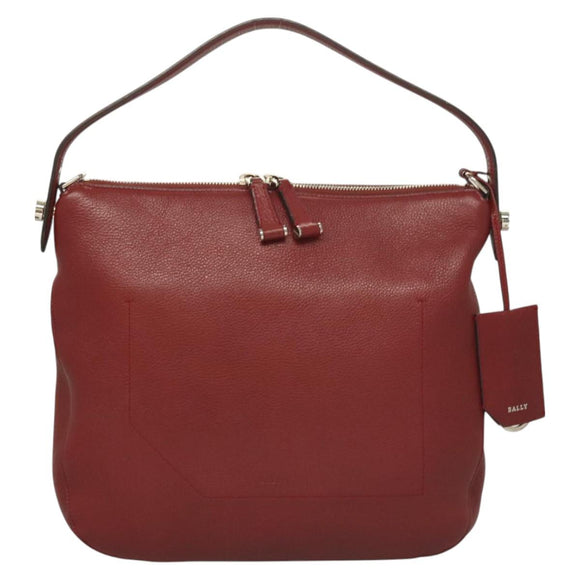 BALLY Shoulder Bag Leather 2way Red Silver Auth 131007