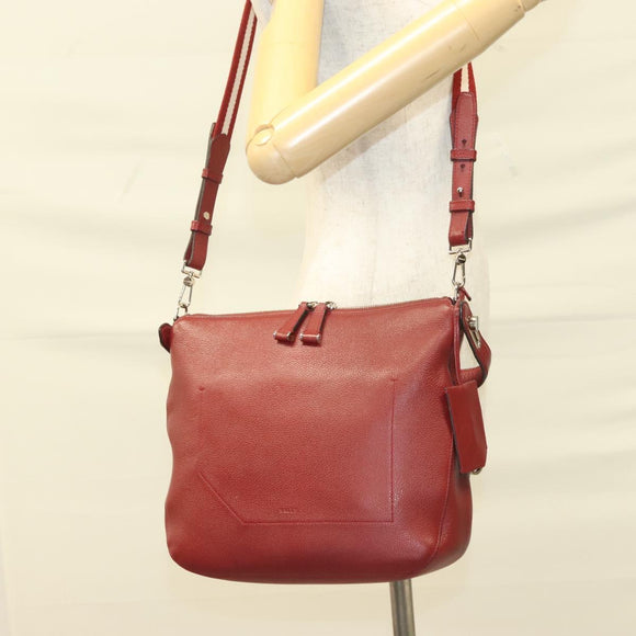 BALLY Shoulder Bag Leather 2way Red Silver Auth 131007