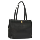 Salvatore Ferragamo Vala Tote Bag Leather Black Gold Auth 131008-1