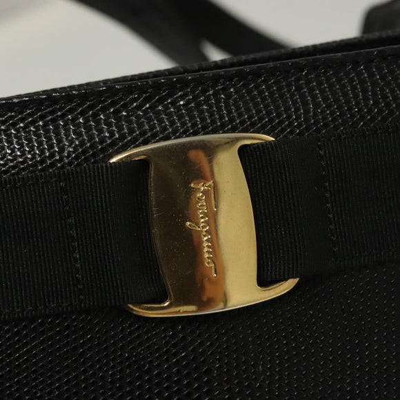 Salvatore Ferragamo Vala Tote Bag Leather Black Gold Auth 131008