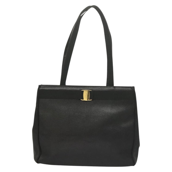 Salvatore Ferragamo Vala Tote Bag Leather Black Gold Auth 131008