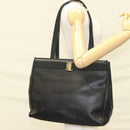 Salvatore Ferragamo Vala Tote Bag Leather Black Gold Auth 131008-21