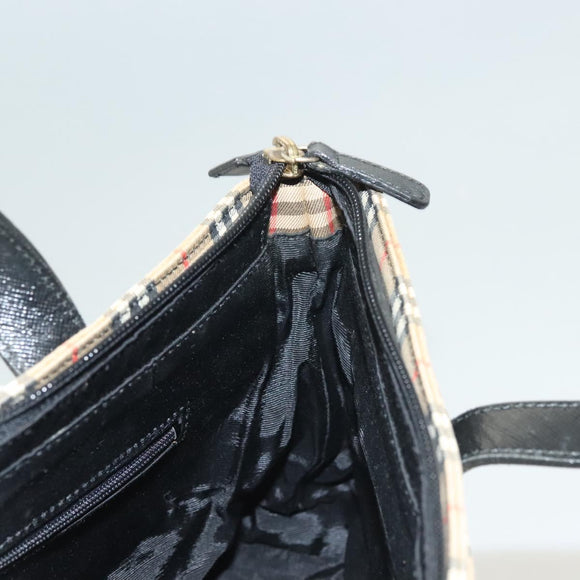 BURBERRY Nova Check Hand Bag Canvas Leather Beige Gold Auth 131011